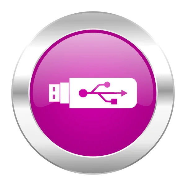 Usb círculo violeta cromo icono web aislado —  Fotos de Stock