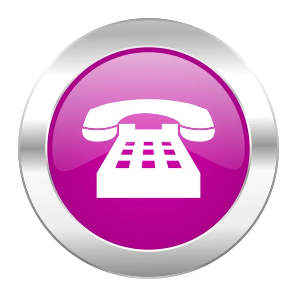 Telefono viola cerchio cromato icona web isolato — Foto Stock