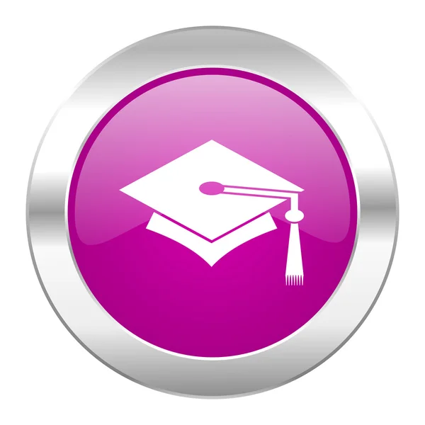 Bildung violett Kreis Chrom Web-Symbol isoliert — Stockfoto