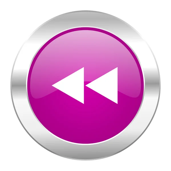 Rewind fioletowy koło chrome web ikona na białym tle — Zdjęcie stockowe