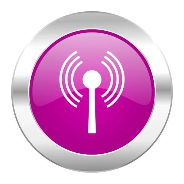 Wifi círculo violeta cromo web icono aislado — Foto de Stock