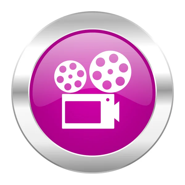 Film violett Kreis Chrom Web-Symbol isoliert — Stockfoto