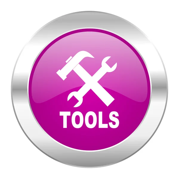 Werkzeuge violett Kreis Chrom Web-Symbol isoliert — Stockfoto