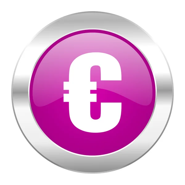 Euro violeta círculo cromo web ícone isolado — Fotografia de Stock