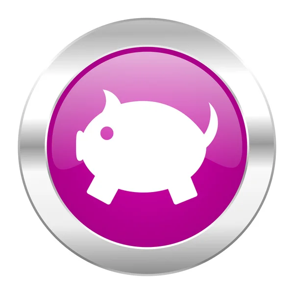 Piggy bank violet circle chrome web icon isolated — Stock Photo, Image