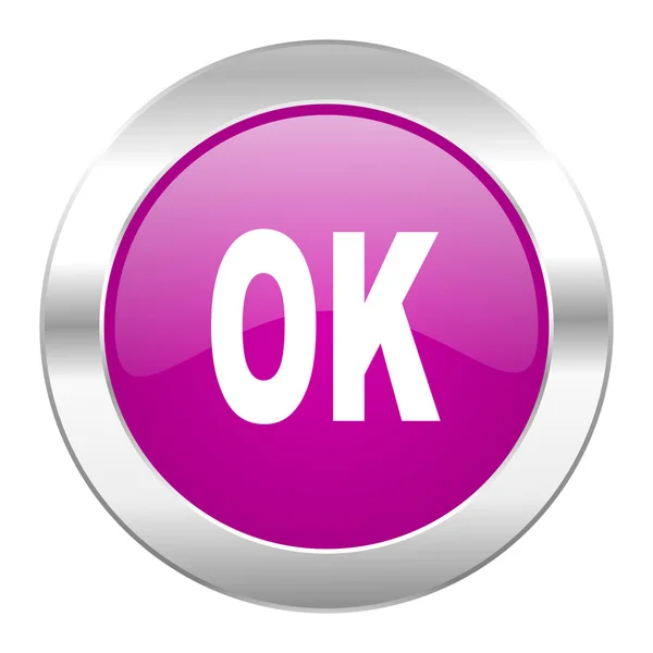 Ok violet circle chrome web icon isolated — Stock Photo, Image