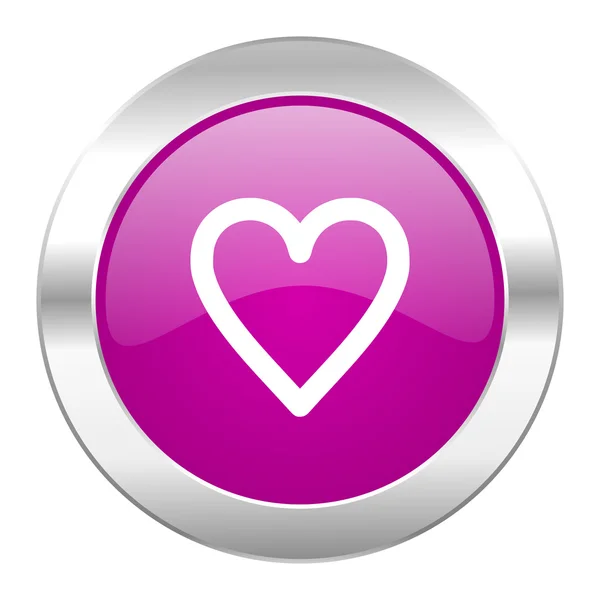 Srdce fialový kruh ikonu chrome web, samostatný — Stock fotografie