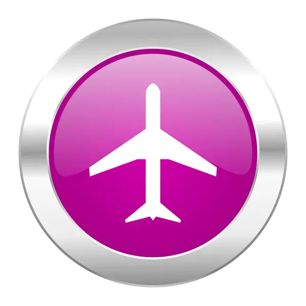 Plane violet circle chrome web icon isolated — Stock Photo, Image