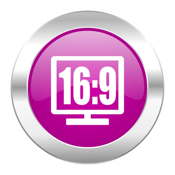 16 9 display violet circle chrome web icon isolated — Stock Photo, Image