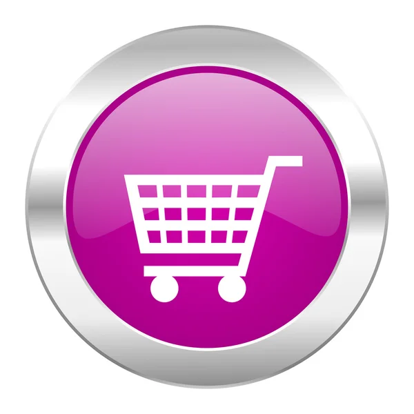 Carrinho violeta círculo cromo web ícone isolado — Fotografia de Stock