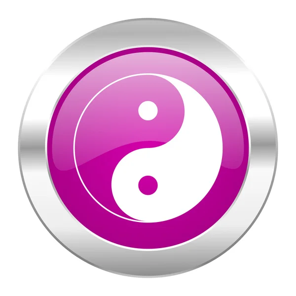 Ying yang violet cirkel chrome web-icoon geïsoleerd — Stockfoto