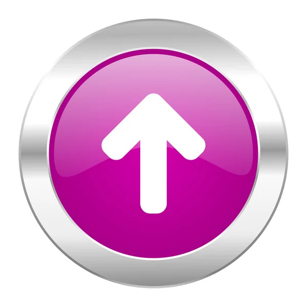 Nahoru šipka fialový kruh chrome web ikony, samostatný — Stock fotografie