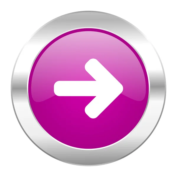 Pijl-rechts violet cirkel chrome web-icoon geïsoleerd — Stockfoto