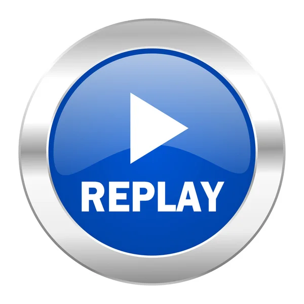 Replay blue circle chrome web icon isolated — Stock Photo, Image