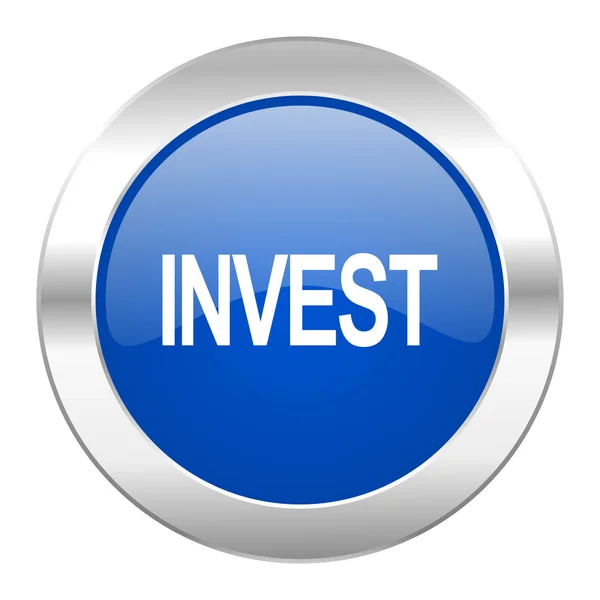 Inwestować na białym tle niebieski okrąg chrome web ikonę — Zdjęcie stockowe