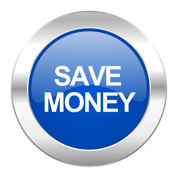 Geld sparen blauer Kreis Chrom Web-Symbol isoliert — Stockfoto