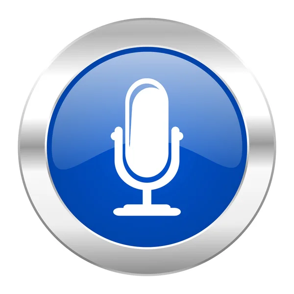 Microphone blue circle chrome web icon isolated — Stock Photo, Image