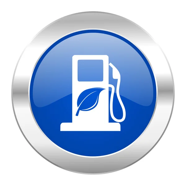 Biopalivo modrý kruh ikonu chrome web izolované — Stock fotografie