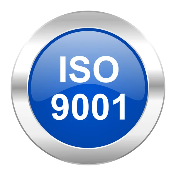 ISO 9001 Mavi daire chrome web simgesi izole — Stok fotoğraf