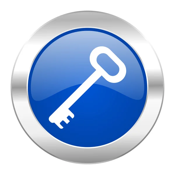 Klíčové modrý kruh ikonu chrome web, samostatný — Stock fotografie