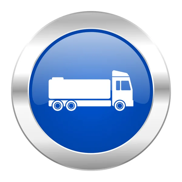 Vrachtwagen blauwe cirkel chrome web-icoon geïsoleerd — Stockfoto