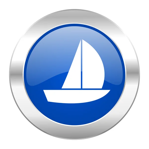 Yacht blauer Kreis Chrom Web-Symbol isoliert — Stockfoto