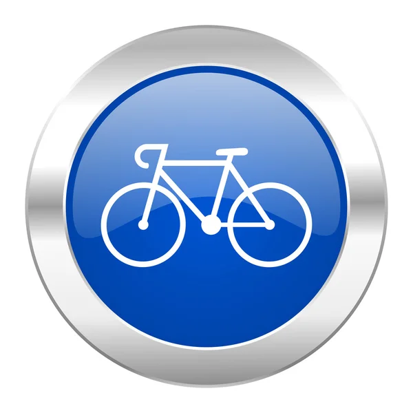 Bicycle blue circle chrome web icon isolated — стоковое фото