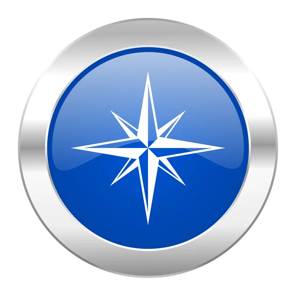 Compass blue circle chrome web icon isolated — Stock Photo, Image