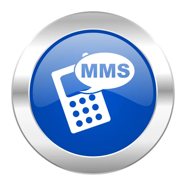 Mms azul círculo cromo web ícone isolado — Fotografia de Stock