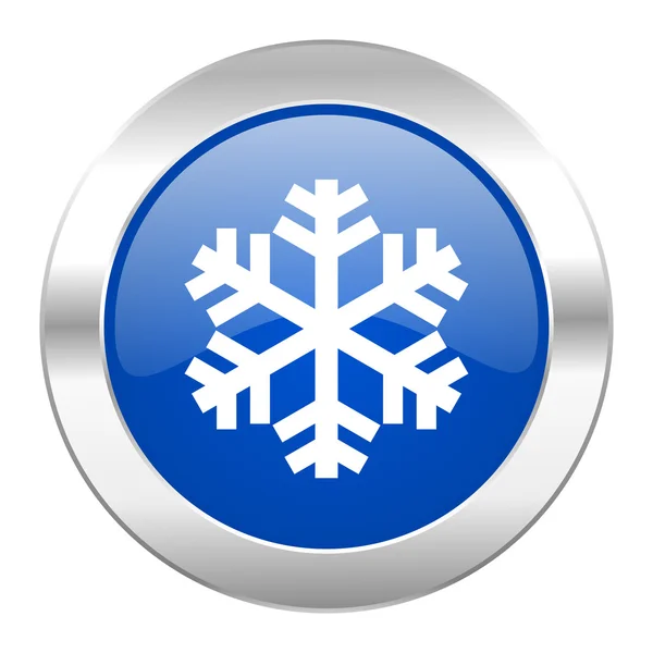 Snow blue circle chrome web icon isolated — Stock Photo, Image