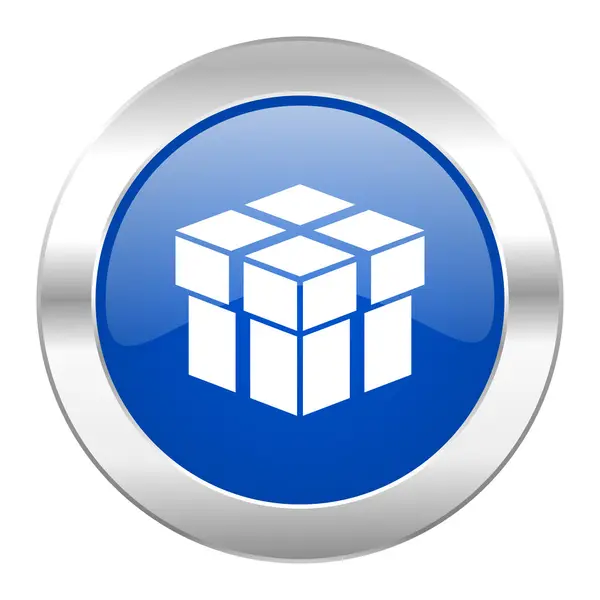 Box blå cirkel chrome web-ikonen isolerade — Stockfoto