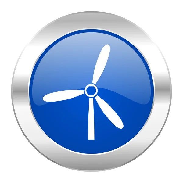 Windmill blå cirkel chrome web-ikonen isolerade — Stockfoto
