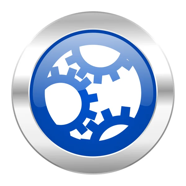 Engranaje círculo azul cromo icono web aislado — Foto de Stock