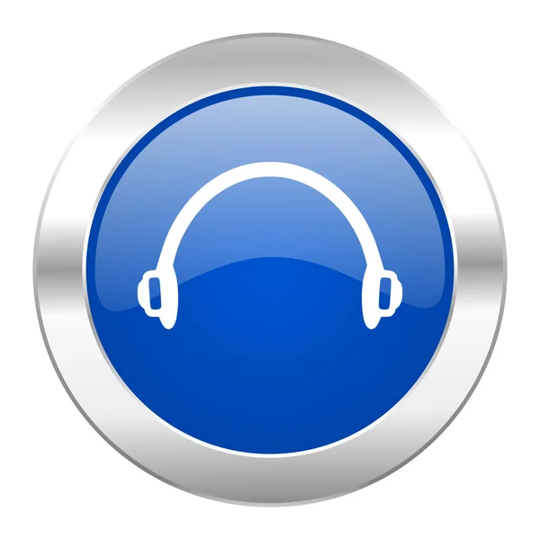 Kopfhörer blauer Kreis Chrom Web-Symbol isoliert — Stockfoto