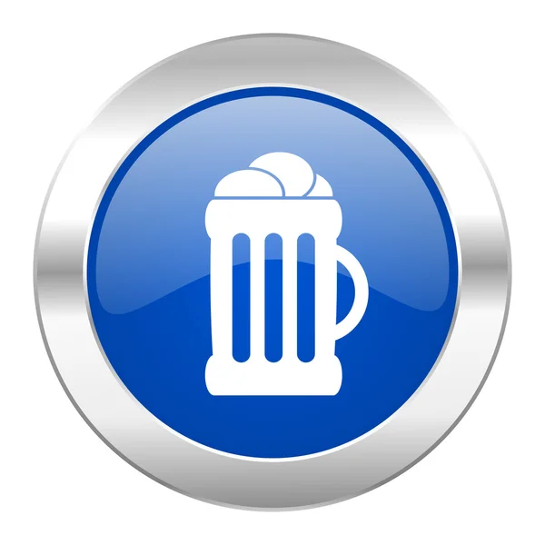 Bira mavi daire chrome web simgesi izole — Stok fotoğraf