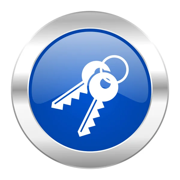 Schlüssel blauer Kreis Chrom Web-Symbol isoliert — Stockfoto