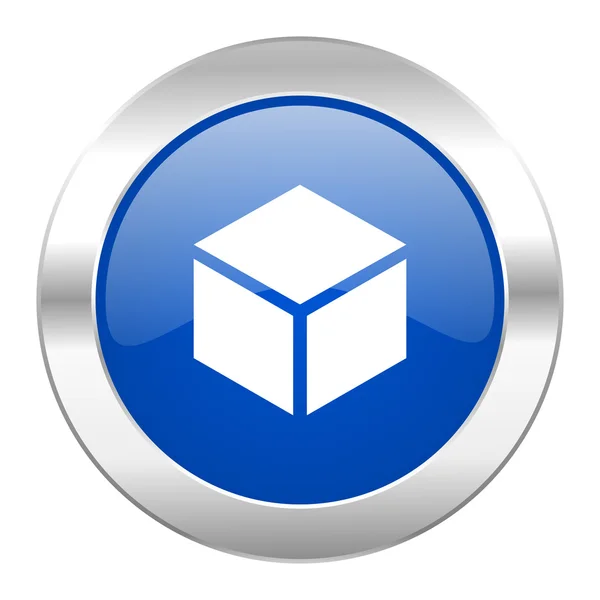 Box blue circle chrome web icon isolated — Stock Photo, Image