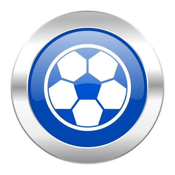 Voetbal blauwe cirkel chrome web-icoon geïsoleerd — Stockfoto