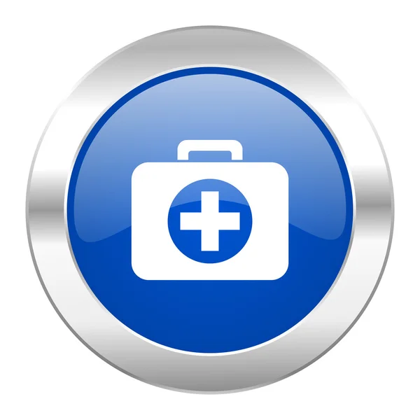 Premiers soins cercle bleu icône web chromée isolé — Photo