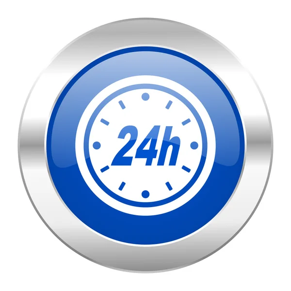 24h blue circle chrome web icon isolated — Stock Photo, Image