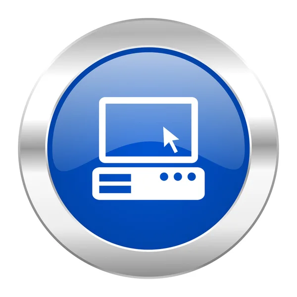 Ikona počítač modrý kruh chrome webové izolované — Stock fotografie