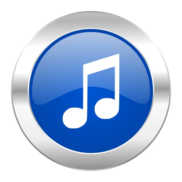 Hudba modrý kruh ikonu chrome web, samostatný — Stock fotografie