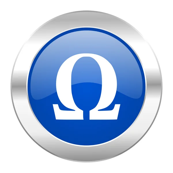 Omega modrý kruh chrome web ikony, samostatný — Stock fotografie