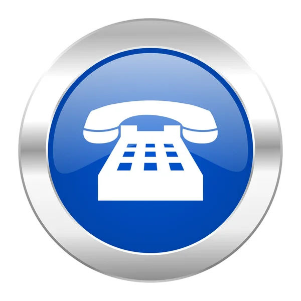 Telefone azul círculo cromo web ícone isolado — Fotografia de Stock