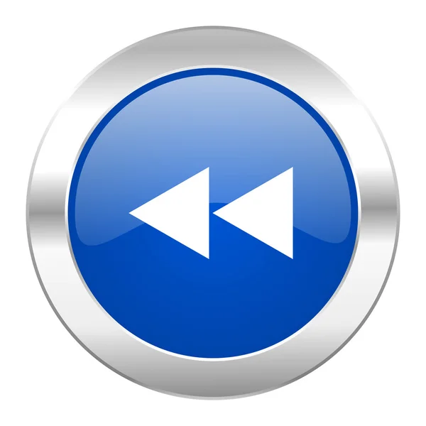 Rewind blue circle chrome web icon isolated — стоковое фото