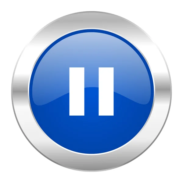 Pause blue circle chrome web icon isolated — Stock Photo, Image