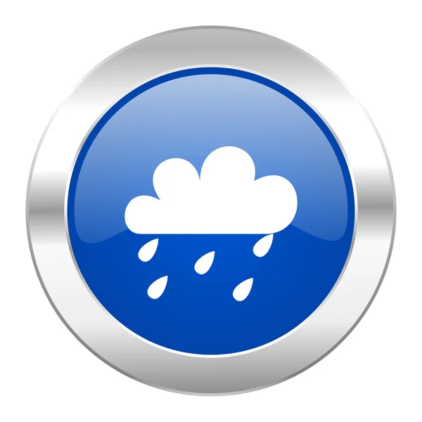 Pluie bleu cercle chrome icône web isolé — Photo