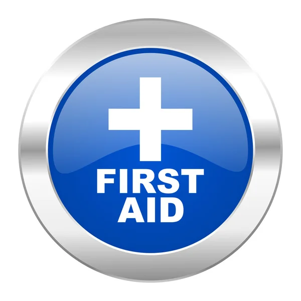 First aid blue circle chrome web icon isolated — Stock Photo, Image