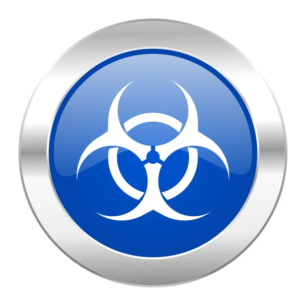 Biohazard cerchio blu cromato icona web isolato — Foto Stock