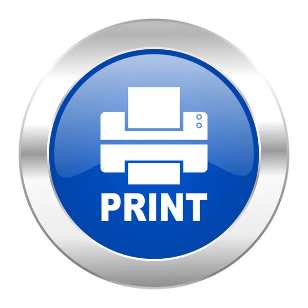 Blauwe cirkel chrome web printerpictogram geïsoleerd — Stockfoto